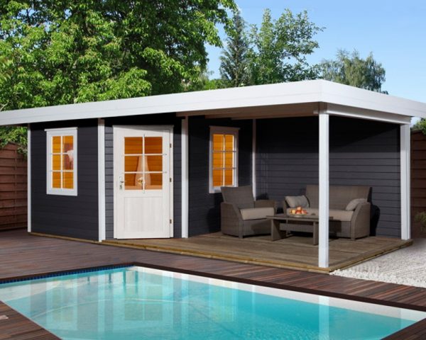 Weka faház terasztetővel antraci-fehér 213.3030 Fides kerti pihenőház Faház terasztetővel Weka 213.3030.40210