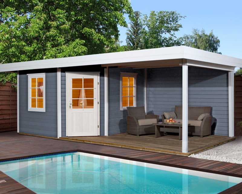 Szürke fehér Weka lapostetős faház 213