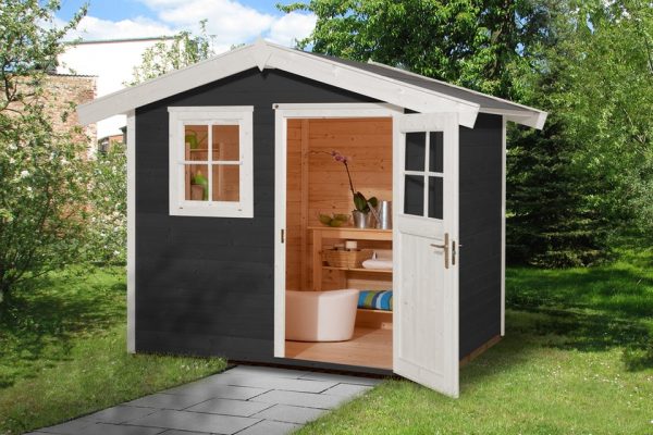 Faház Weka 123-as típus antracitszürke fehér festéssel Szerszámtároló faház Weka antracitszürke fehér Weka 123