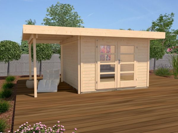 Lapostetős faház fatárolóval Weka szerszámtároló 126.3024. Faház fatárolóval Weka lapostetős 126-os kivitel