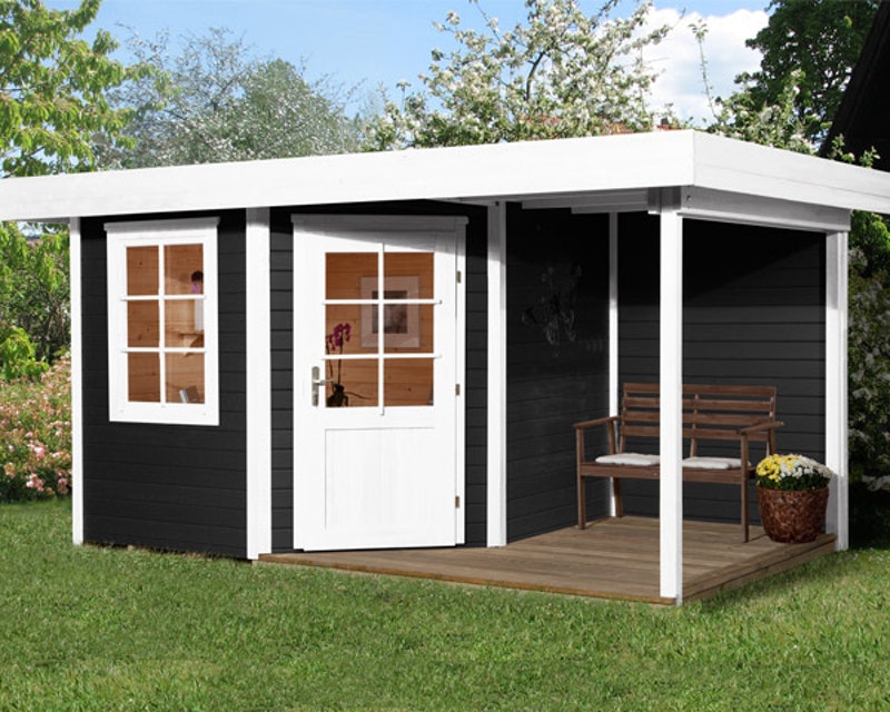 Lapostetős faház antracitszürke fehér Weka 213.