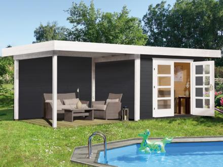 Weka kerti faház designhaus 126.3030 antracit-fehér színben hátfallal Faház szürke fehér színre festve