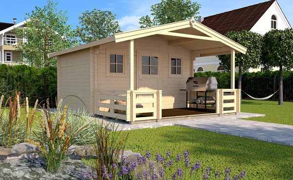 Weka gerendaház terasszal, korláttal együtt Faház 135 terasszal opcionális korlátokkal együtt