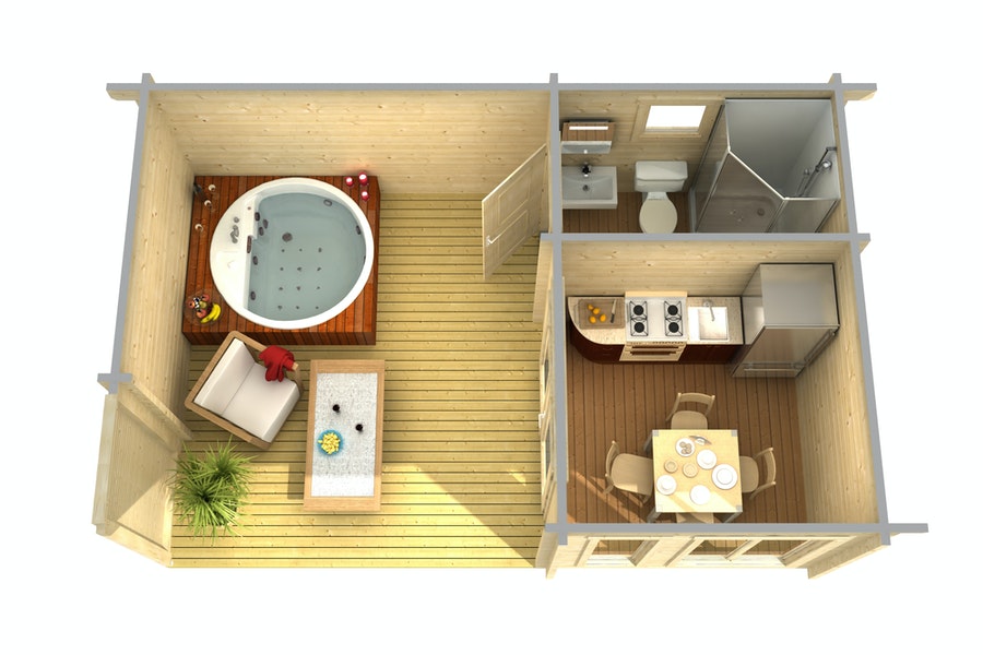 Hétvégi faház belső elrendezése