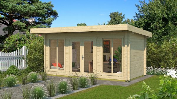 Nyaraló faház Weka 709 lapostetős gerendaház Hétvégi faház homeoffice Weka709