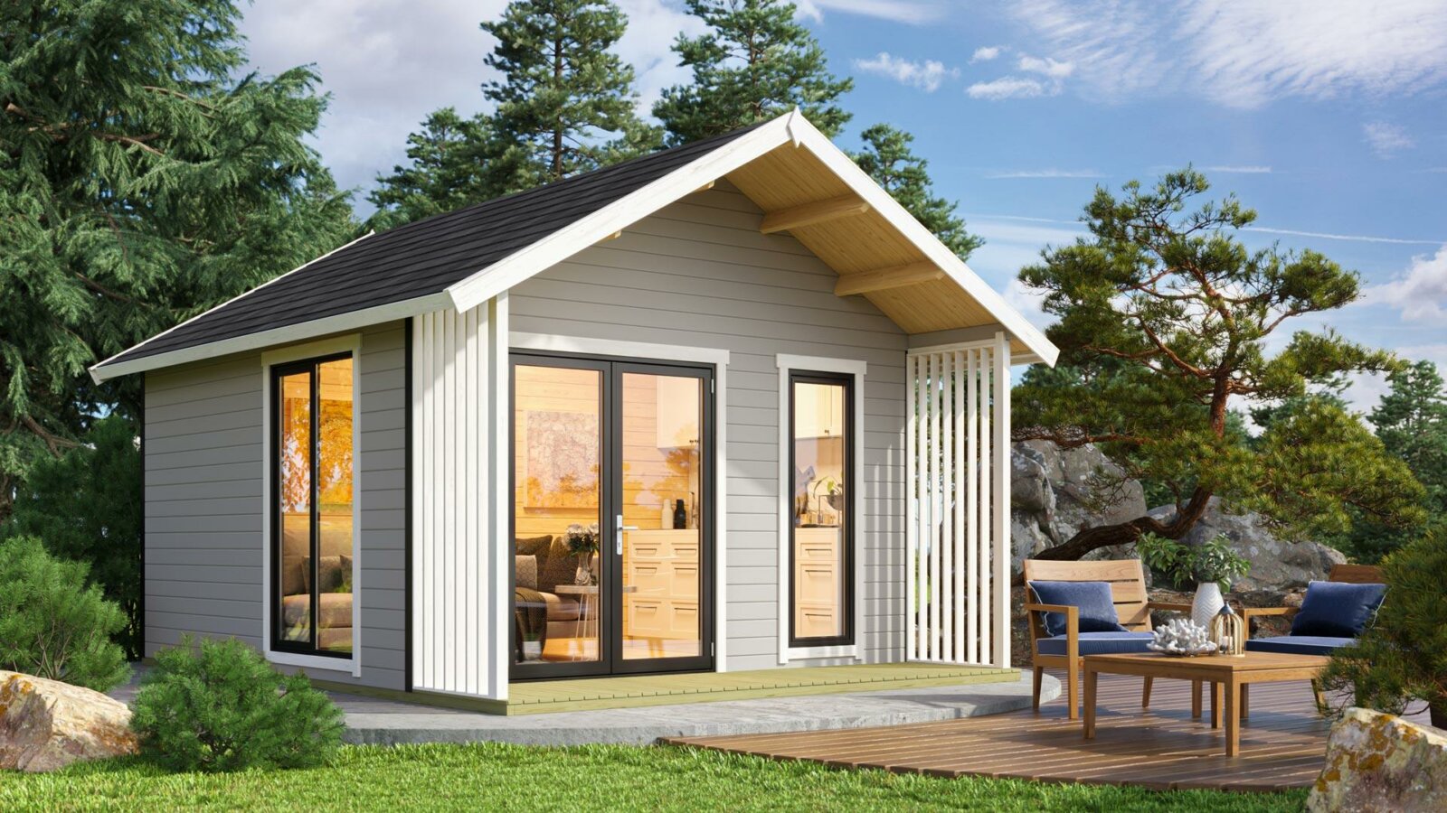 Design kerti ház Weka445 Design faház Weka445 szürke